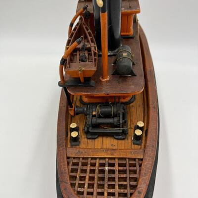 Lot of Antique Wood Display Tug Boat Sailing Ship Engine Order Telegraph and Cast Iron Captain