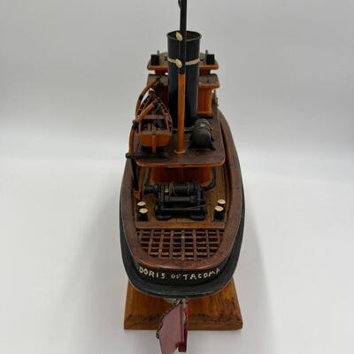 Lot of Antique Wood Display Tug Boat Sailing Ship Engine Order Telegraph and Cast Iron Captain