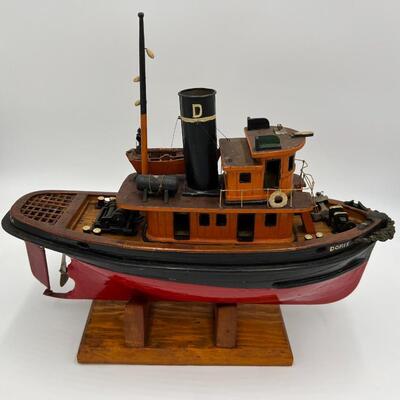 Lot of Antique Wood Display Tug Boat Sailing Ship Engine Order Telegraph and Cast Iron Captain