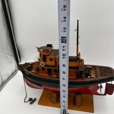 Lot of Antique Wood Display Tug Boat Sailing Ship Engine Order Telegraph and Cast Iron Captain