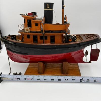 Lot of Antique Wood Display Tug Boat Sailing Ship Engine Order Telegraph and Cast Iron Captain