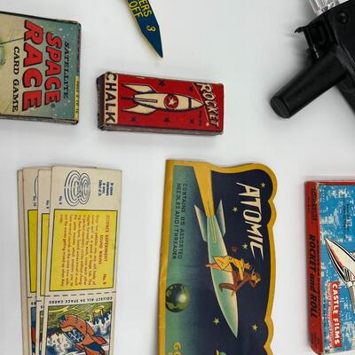 Large Lot of Vintage Space Toys Ephemera and Rocket Ships