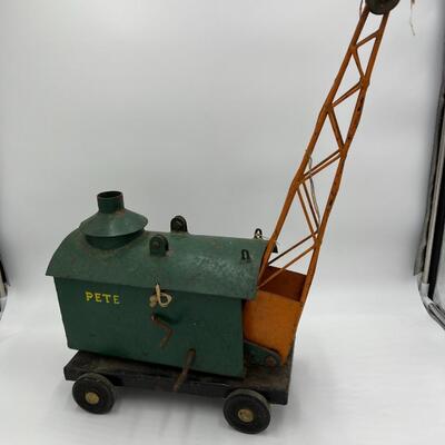 1920s or 1930s Antique Pressed Steel Toy Crane with Magnet