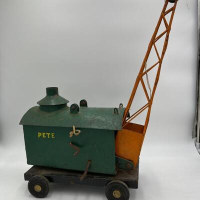 1920s or 1930s Antique Pressed Steel Toy Crane with Magnet