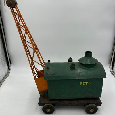 1920s or 1930s Antique Pressed Steel Toy Crane with Magnet