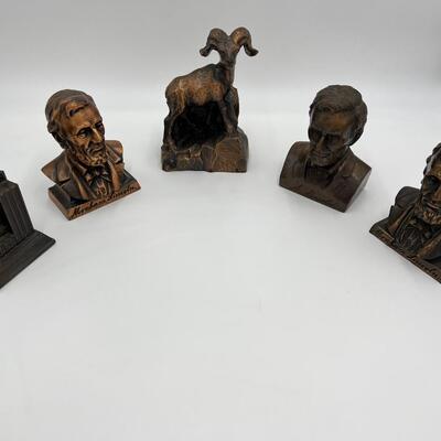 Vintage Lot of 5 Metal Coin Banks of Abraham Lincoln Northern Life Tower Seattle and Mountain Ram