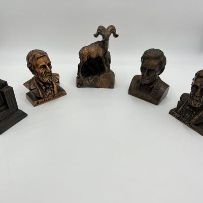 Vintage Lot of 5 Metal Coin Banks of Abraham Lincoln Northern Life Tower Seattle and Mountain Ram