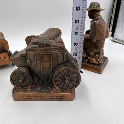 Lot of 6 Vintage Metal Banks of Gold Miners Pioneers and Wagons
