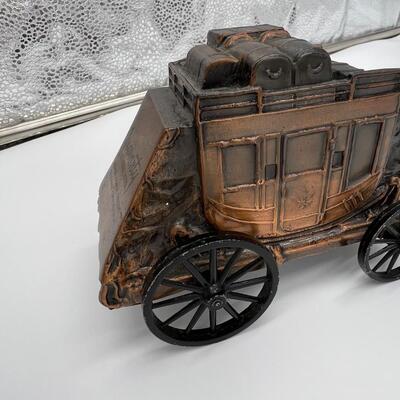 Lot of 6 Vintage Metal Banks of Gold Miners Pioneers and Wagons