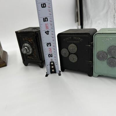 Premium Lot of 6 Antique Cast Iron Coin Banks Safes