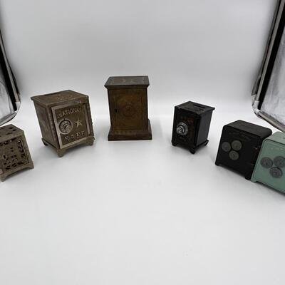 Premium Lot of 6 Antique Cast Iron Coin Banks Safes