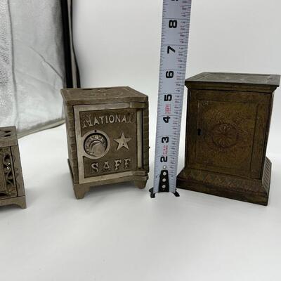 Premium Lot of 6 Antique Cast Iron Coin Banks Safes
