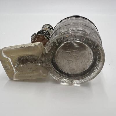 Circa 1910 Antique Charlie Chaplin and Barrel Glass Coin Bank