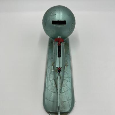 Rare Vintage Strato Mechanical Coin Bank of Rocket Ship and Moon