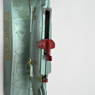 Rare Vintage Strato Mechanical Coin Bank of Rocket Ship and Moon