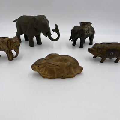 Premium Lot of 5 Antique Collector Metal Cast Iron Animal Coin Banks