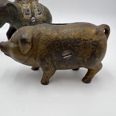 Premium Lot of 5 Antique Collector Metal Cast Iron Animal Coin Banks