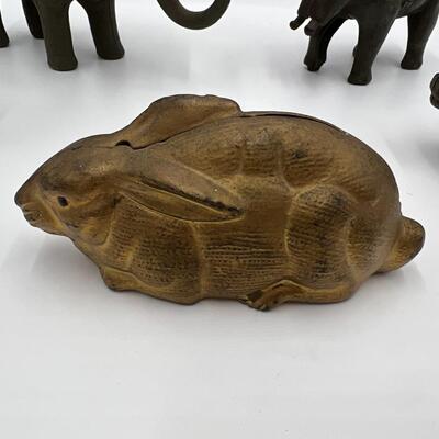 Premium Lot of 5 Antique Collector Metal Cast Iron Animal Coin Banks