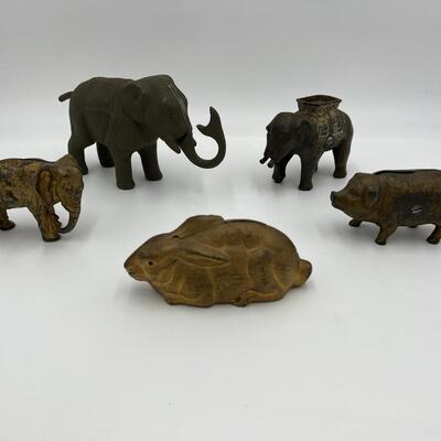 Premium Lot of 5 Antique Collector Metal Cast Iron Animal Coin Banks