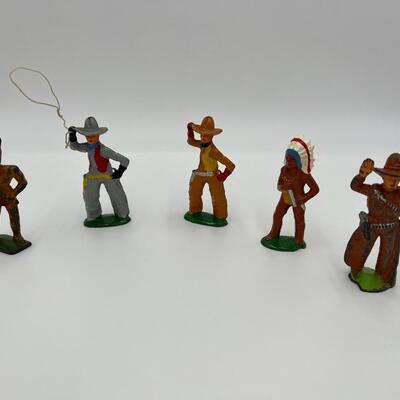 Antique Lot of 5 Barclay USA Cowboy and Indian Dime Store Figurine Toys