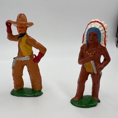 Antique Lot of 5 Barclay USA Cowboy and Indian Dime Store Figurine Toys