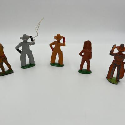 Antique Lot of 5 Barclay USA Cowboy and Indian Dime Store Figurine Toys