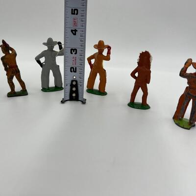 Antique Lot of 5 Barclay USA Cowboy and Indian Dime Store Figurine Toys