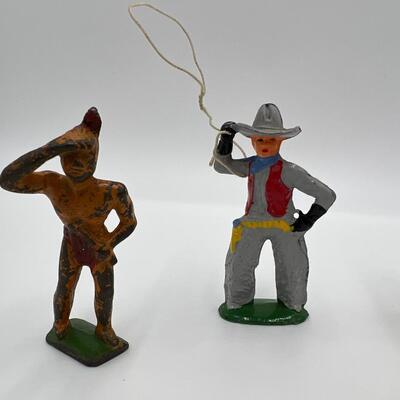 Antique Lot of 5 Barclay USA Cowboy and Indian Dime Store Figurine Toys
