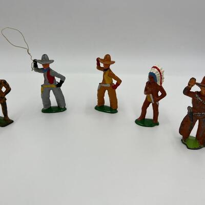 Antique Lot of 5 Barclay USA Cowboy and Indian Dime Store Figurine Toys