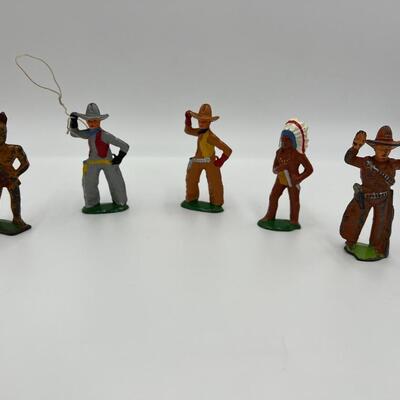 Antique Lot of 5 Barclay USA Cowboy and Indian Dime Store Figurine Toys