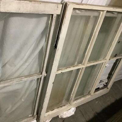 Two 6 panel window panes-white-solid wood