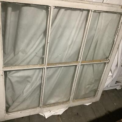 Two 6 panel window panes-white-solid wood