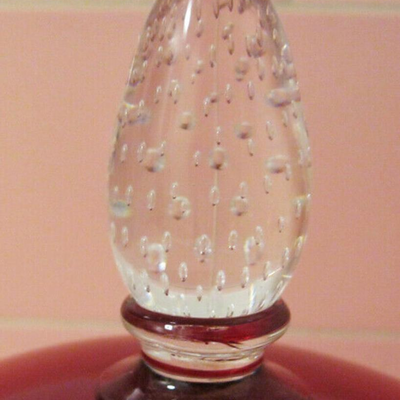 MS Mid Century Modern Red Art Glass Covered Candy Dish Controlled Bubbles