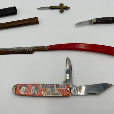 Lot of Vintage and 4 Antique Pocket Knives and Razor