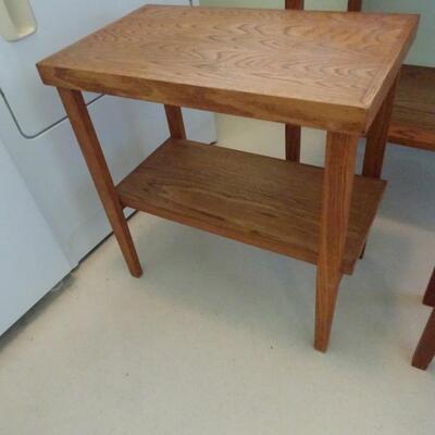 LOT 466.   TWO SIDE TABLES AND WOOD FOOT STOOL