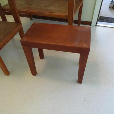 LOT 466.   TWO SIDE TABLES AND WOOD FOOT STOOL
