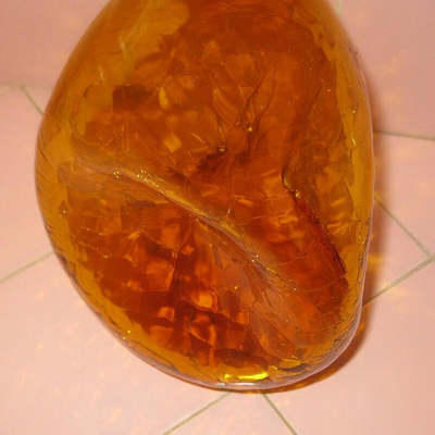 MS MCM Blenko Art Glass Crackle Decanter Bottle Stopper Amber 3 Sided Triangular