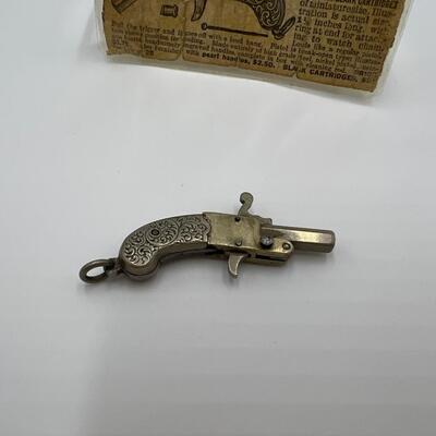 Antique Miniature Watch Charm Pistol Toy Gun Made in Austria with Original Paper Description