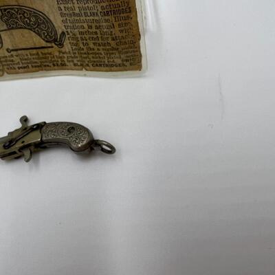 Antique Miniature Watch Charm Pistol Toy Gun Made in Austria with Original Paper Description