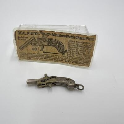 Antique Miniature Watch Charm Pistol Toy Gun Made in Austria with Original Paper Description