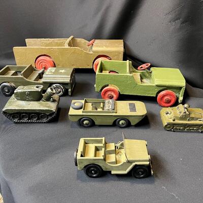 Antique Lot of 7 Military Vehicle Car and Truck Toys