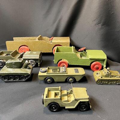 Antique Lot of 7 Military Vehicle Car and Truck Toys