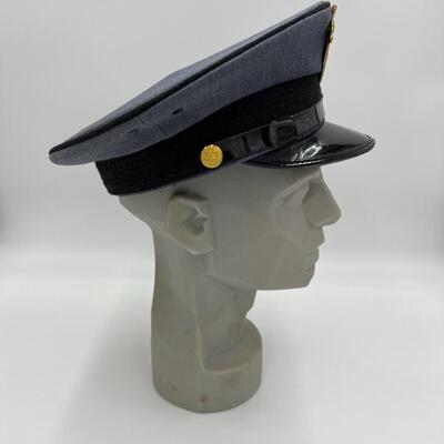 Vintage West Point Grey Blue Military Cadet Visor Cap with Badge and Buttons