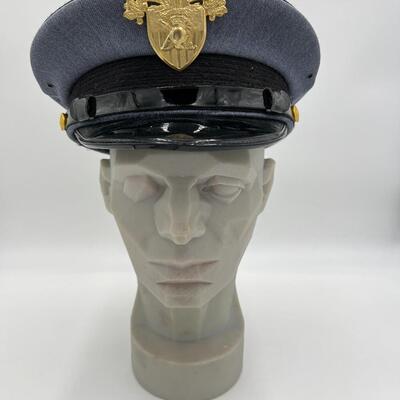 Vintage West Point Grey Blue Military Cadet Visor Cap with Badge and Buttons