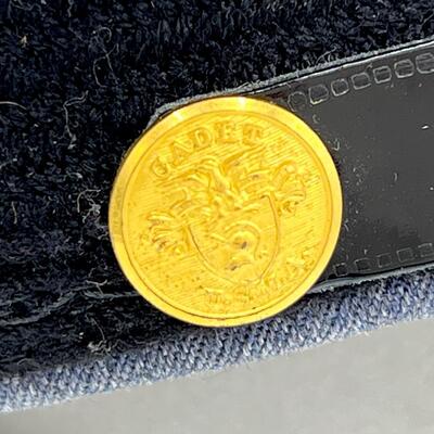 Vintage West Point Grey Blue Military Cadet Visor Cap with Badge and Buttons