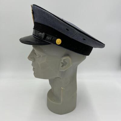 Vintage West Point Grey Blue Military Cadet Visor Cap with Badge and Buttons