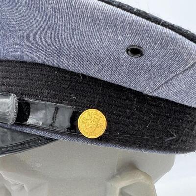 Vintage West Point Grey Blue Military Cadet Visor Cap with Badge and Buttons