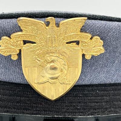 Vintage West Point Grey Blue Military Cadet Visor Cap with Badge and Buttons