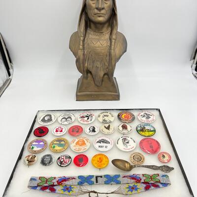 Lot of Native American Buttons Statue and Collectibles