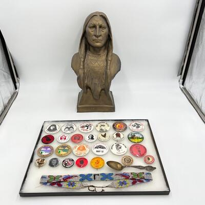 Lot of Native American Buttons Statue and Collectibles